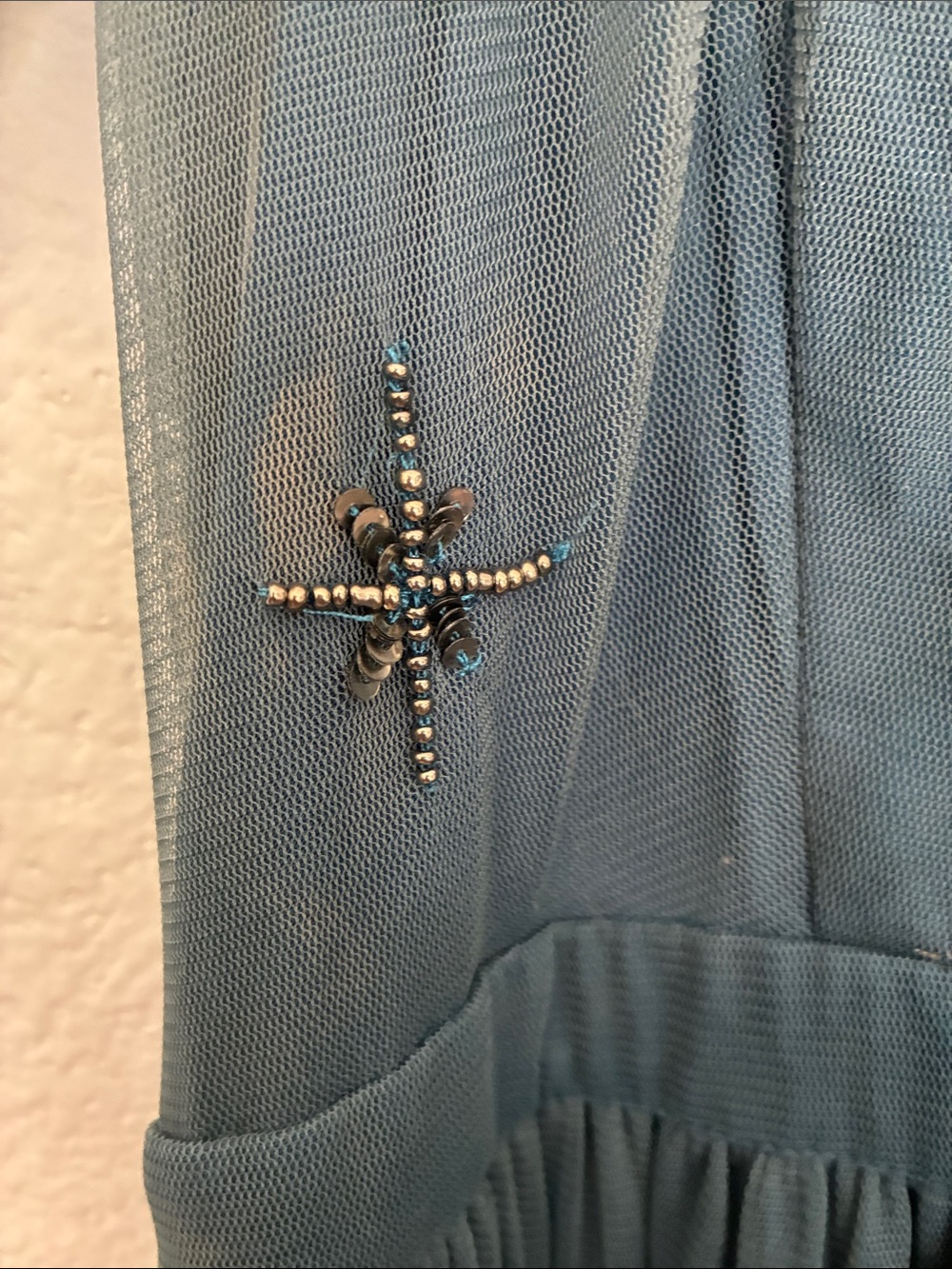 Chan Luu Teal Sheer Beaded Midi Dress with Star Embellishments - Picture 4 of 8